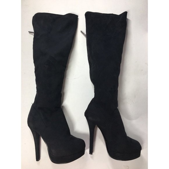 Bottes Kim Kardashian Pointues - Taille US 8 - Suède Noir - Occasion